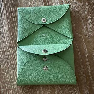 Hermes Calvi Duo Card Holder - Vert Criquet